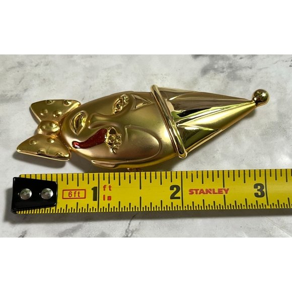 Crying Circus Clown Face Brooch Gold Tone Pin Sad Jester Head 3" - Picture 3 of 6